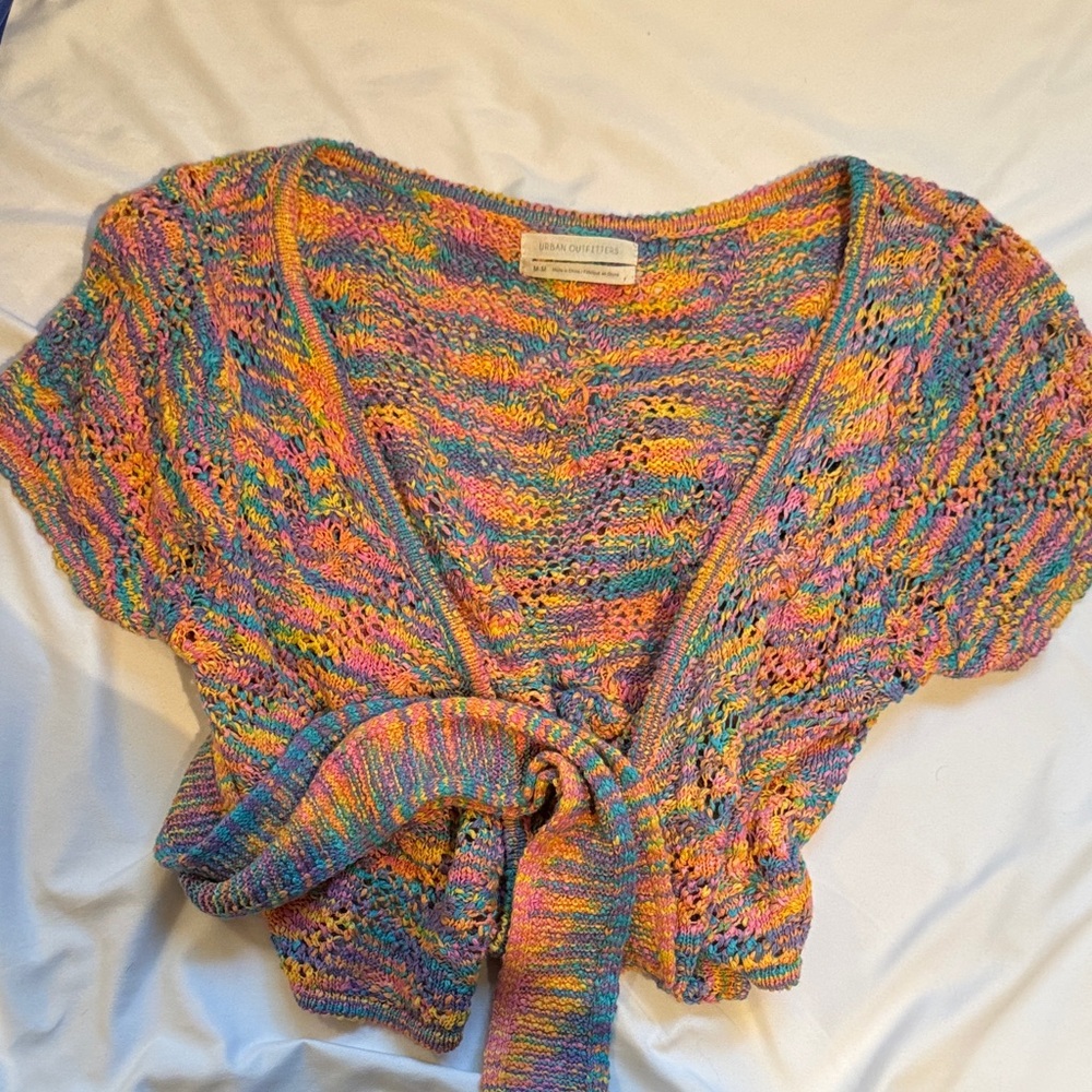 Urban Outfitters Multicolor Knit Tie-Front Wrap Top